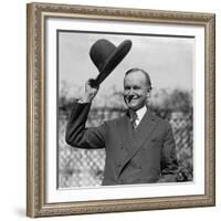 President Calvin Coolidge Waves a Hat Presented to Him by Smoki People of Prescott, Arizona-null-Framed Photo