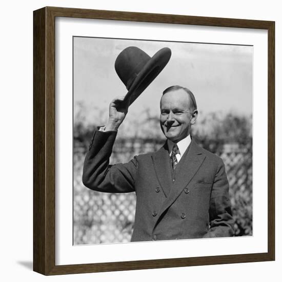 President Calvin Coolidge Waves a Hat Presented to Him by Smoki People of Prescott, Arizona-null-Framed Photo