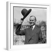 President Calvin Coolidge Waves a Hat Presented to Him by Smoki People of Prescott, Arizona-null-Framed Photo