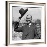 President Calvin Coolidge Waves a Hat Presented to Him by Smoki People of Prescott, Arizona-null-Framed Photo