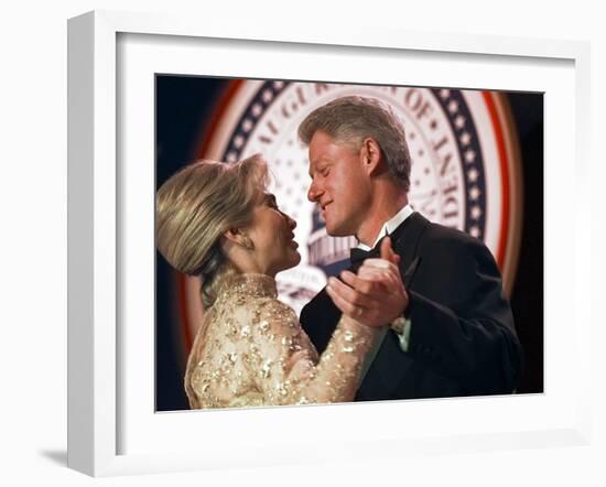 President Clinton Dances with His Wife Hillary at the Veterans Ball Monday-null-Framed Premium Photographic Print