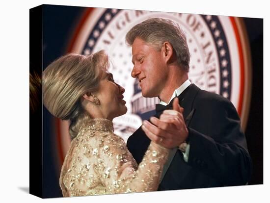 President Clinton Dances with His Wife Hillary at the Veterans Ball Monday-null-Stretched Canvas