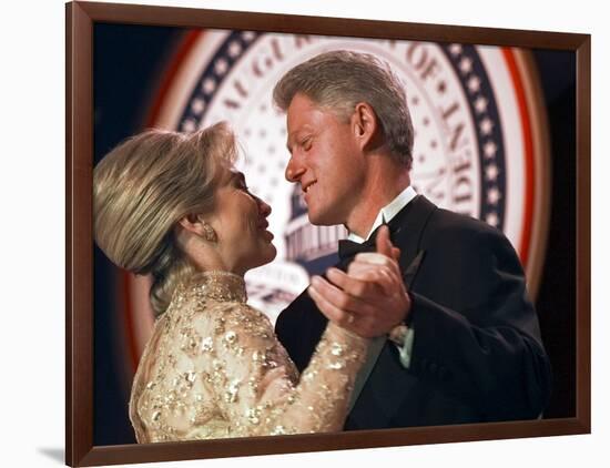 President Clinton Dances with His Wife Hillary at the Veterans Ball Monday-null-Framed Photographic Print