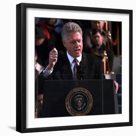 President Clinton Delivers Inaugural Speech after Being Sworn in for Second Term, January 20, 1997-null-Framed Photographic Print