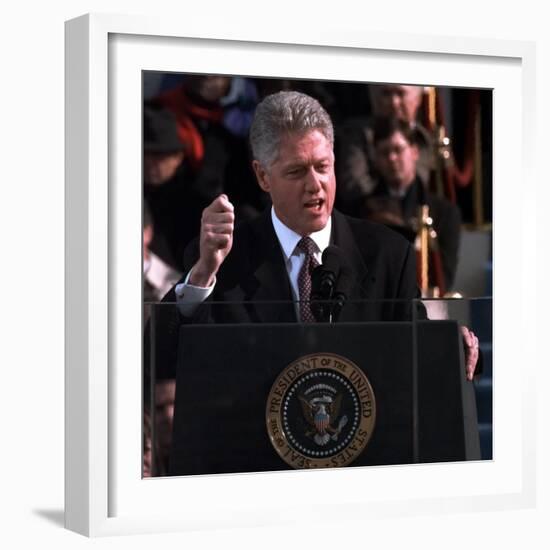 President Clinton Delivers Inaugural Speech after Being Sworn in for Second Term, January 20, 1997-null-Framed Photographic Print