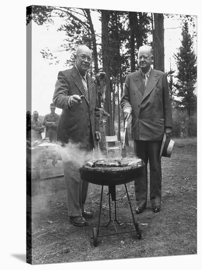 President Dwight D. Eisenhower Cooking Steaks with Former President Herbert C. Hoover-Walter Sanders-Stretched Canvas