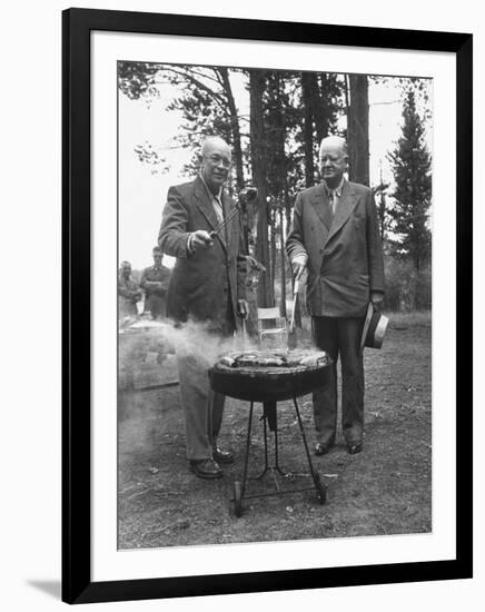 President Dwight D. Eisenhower Cooking Steaks with Former President Herbert C. Hoover-Walter Sanders-Framed Photographic Print