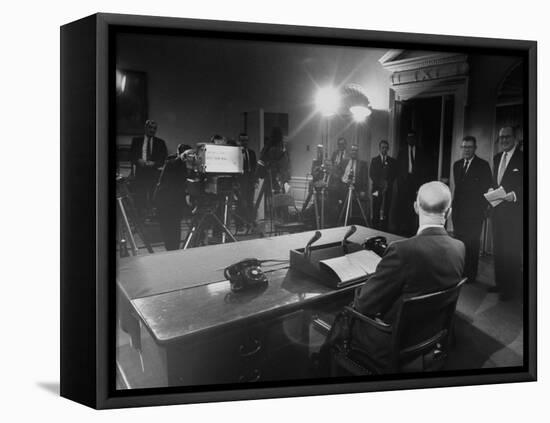 President Dwight D. Eisenhower Presenting His Farewell Address to the Nation-Ed Clark-Framed Stretched Canvas