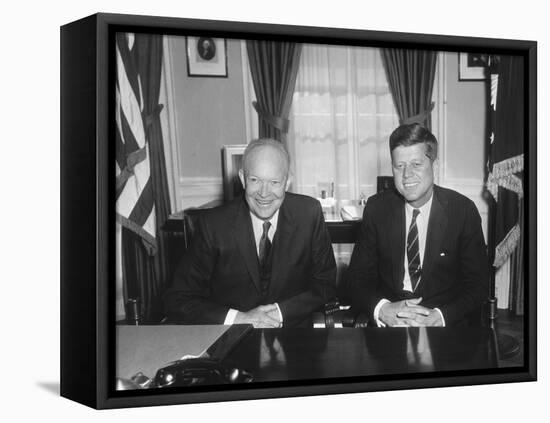 President Dwight Eisenhower Meets with President-Elect John Kennedy-null-Framed Stretched Canvas