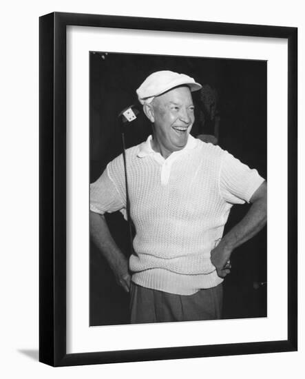 President Dwight Eisenhower Smiling While Golfing, Ca. 1954-null-Framed Photo