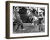 President Eisenhower Adds a Little 'Body English' to David Eisenhower's Golf Swing-null-Framed Photo