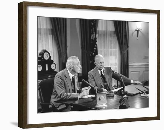 President Eisenhower Introduced Sec. of State John Foster Dulles, Who Discussed the Suez Crisis-null-Framed Photo