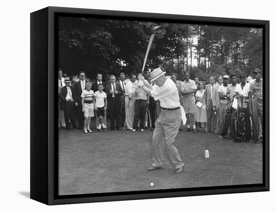 President Eisenhower Teeing Off on a Golf Course, Summer 1957-null-Framed Stretched Canvas