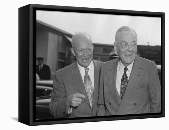 President Eisenhower with Secretary of State John Foster Dulles at Washington Airport-null-Framed Stretched Canvas