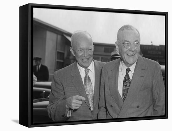 President Eisenhower with Secretary of State John Foster Dulles at Washington Airport-null-Framed Stretched Canvas