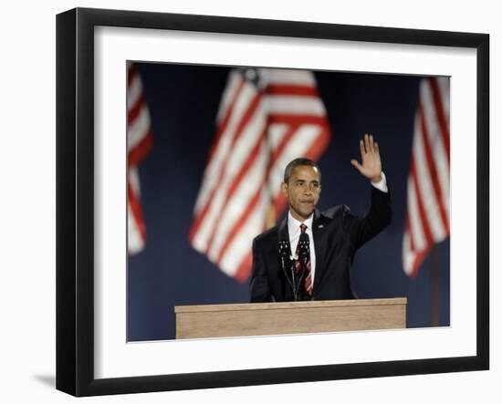 President-Elect Barack Obama Acceptance Speech, Grant Park, Chicago, Illinois, Nov 4, 2008-null-Framed Photographic Print