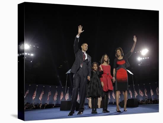 President-Elect Barack Obama and His Family Wave at the Election Night Rally in Chicago-null-Stretched Canvas
