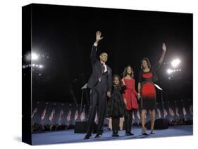 President-Elect Barack Obama and His Family Wave at the Election Night Rally in Chicago-null-Stretched Canvas