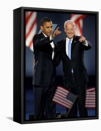 President-Elect Barack Obama and VP Joe Biden after Acceptance Speech, Nov 4, 2008-null-Framed Stretched Canvas