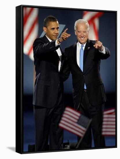 President-Elect Barack Obama and VP Joe Biden after Acceptance Speech, Nov 4, 2008-null-Framed Stretched Canvas