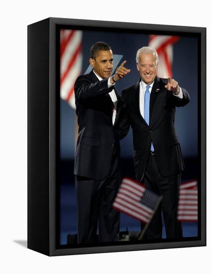 President-Elect Barack Obama and VP Joe Biden after Acceptance Speech, Nov 4, 2008-null-Framed Stretched Canvas