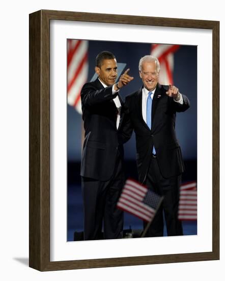 President-Elect Barack Obama and VP Joe Biden after Acceptance Speech, Nov 4, 2008-null-Framed Photographic Print