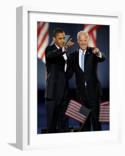 President-Elect Barack Obama and VP Joe Biden after Acceptance Speech, Nov 4, 2008-null-Framed Photographic Print