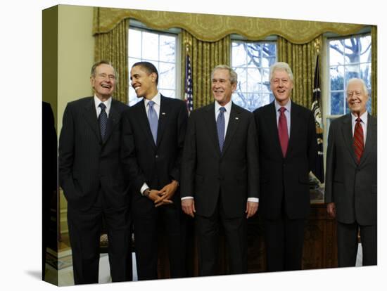 President-Elect Barack Obama is Welcomed by President George W. Bush for a Meeting at White House-null-Stretched Canvas