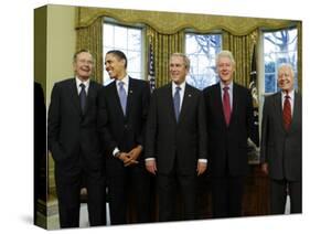 President-Elect Barack Obama is Welcomed by President George W. Bush for a Meeting at White House-null-Stretched Canvas