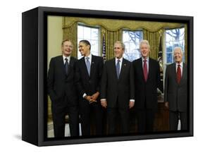 President-Elect Barack Obama is Welcomed by President George W. Bush for a Meeting at White House-null-Framed Stretched Canvas