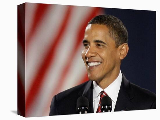 President-Elect Barack Obama Smiles During Acceptance Speech, Nov 4, 2008-null-Stretched Canvas