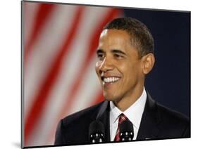 President-Elect Barack Obama Smiles During Acceptance Speech, Nov 4, 2008-null-Mounted Photographic Print