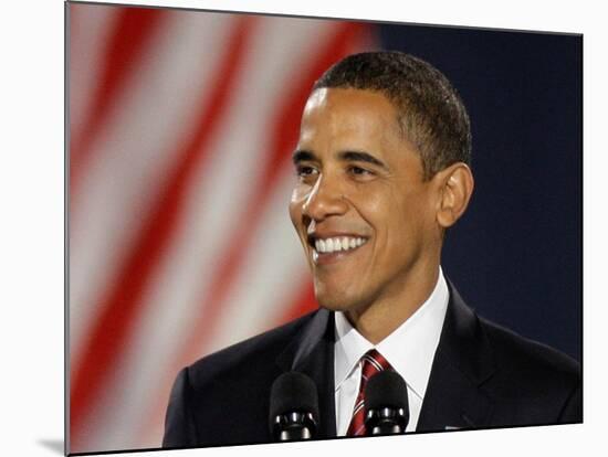 President-Elect Barack Obama Smiles During Acceptance Speech, Nov 4, 2008-null-Mounted Photographic Print