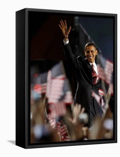 President-Elect Barack Obama Walking onto Stage to Deliver Acceptance Speech, Nov 4, 2008-null-Framed Stretched Canvas