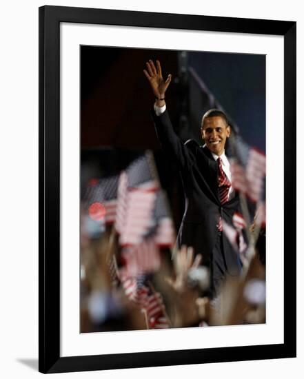 President-Elect Barack Obama Walking onto Stage to Deliver Acceptance Speech, Nov 4, 2008-null-Framed Premium Photographic Print