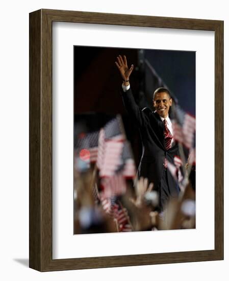 President-Elect Barack Obama Walking onto Stage to Deliver Acceptance Speech, Nov 4, 2008-null-Framed Photographic Print