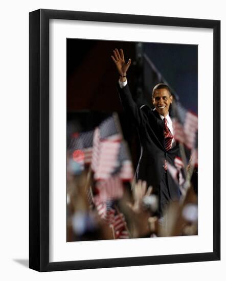 President-Elect Barack Obama Walking onto Stage to Deliver Acceptance Speech, Nov 4, 2008-null-Framed Photographic Print