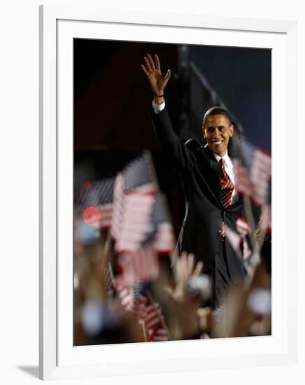 President-Elect Barack Obama Walking onto Stage to Deliver Acceptance Speech, Nov 4, 2008-null-Framed Photographic Print