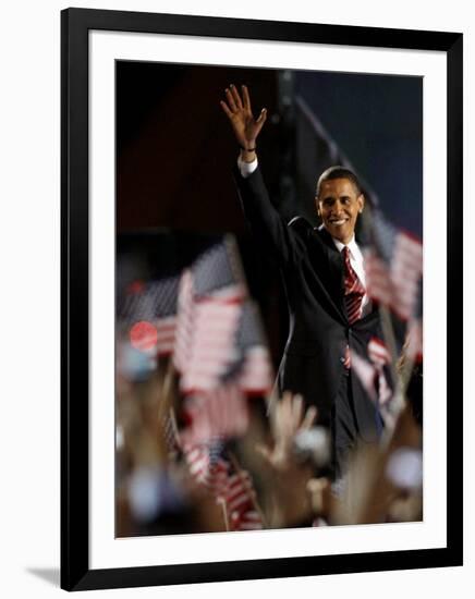 President-Elect Barack Obama Walking onto Stage to Deliver Acceptance Speech, Nov 4, 2008-null-Framed Photographic Print