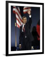 President-Elect Barack Obama Waves after Acceptance Speech, Nov 4, 2008-null-Framed Photographic Print