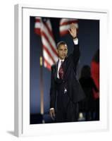 President-Elect Barack Obama Waves after Acceptance Speech, Nov 4, 2008-null-Framed Photographic Print