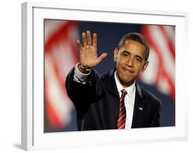 President-Elect Barack Obama Waves after Acceptance Speech, Nov 4, 2008-null-Framed Photographic Print