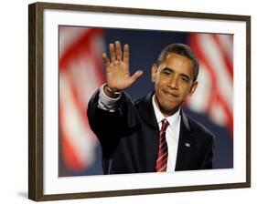 President-Elect Barack Obama Waves after Acceptance Speech, Nov 4, 2008-null-Framed Photographic Print