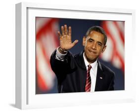 President-Elect Barack Obama Waves after Acceptance Speech, Nov 4, 2008-null-Framed Photographic Print