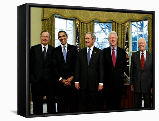 President-elect Barack Obama with All Living Presidents Smiling, January 7, 2009-null-Framed Stretched Canvas