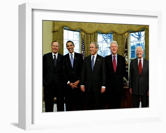 President-elect Barack Obama with All Living Presidents Smiling, January 7, 2009-null-Framed Photographic Print