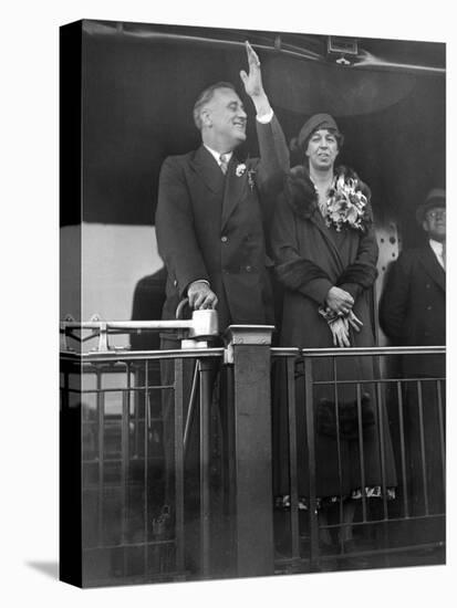 President-Elect Franklin Roosevelt and Wife Eleanor on the Rear Platform of His Special Train Car-null-Stretched Canvas