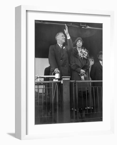 President-Elect Franklin Roosevelt and Wife Eleanor on the Rear Platform of His Special Train Car-null-Framed Photo