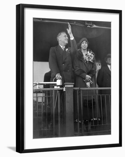 President-Elect Franklin Roosevelt and Wife Eleanor on the Rear Platform of His Special Train Car-null-Framed Photo