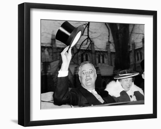 President Franklin and Eleanor Roosevelt Greeting Crowds in Washington DC-null-Framed Photo